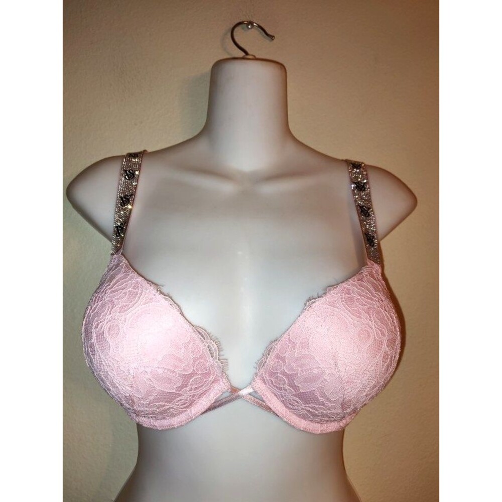 Victoria's Secret Bombshell Add 2 Cups Pretty Blossom Pink Rhinestone Bra Sz 34B